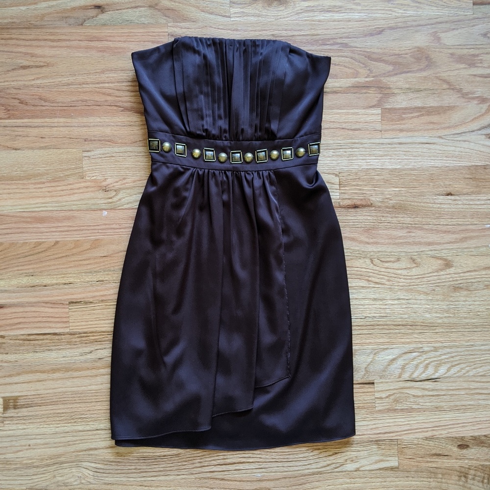 Max and Cleo Strapless Brown above the knee dress